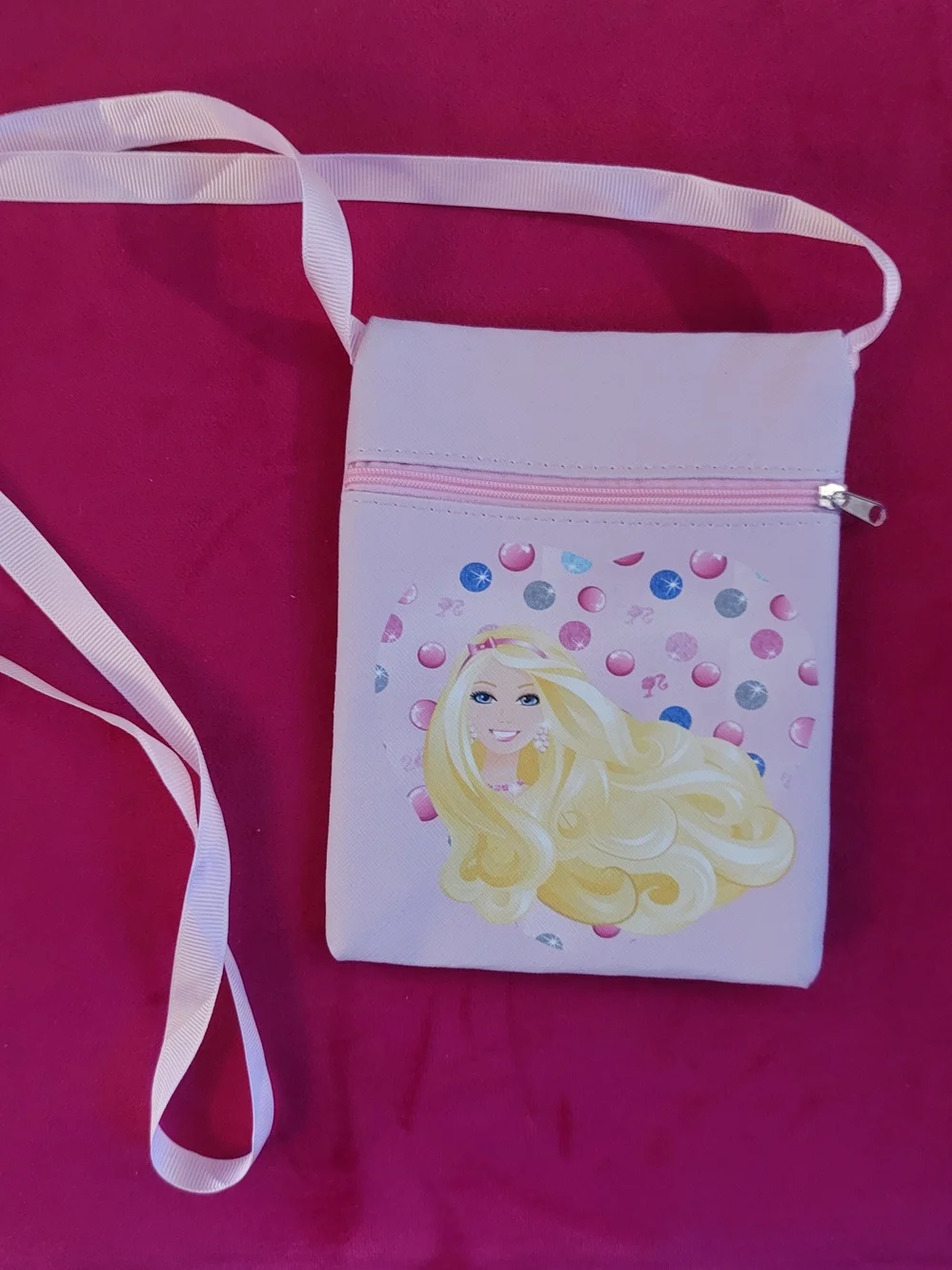 Pink Girls' Character Crossbody Bag with Blonde Doll Print